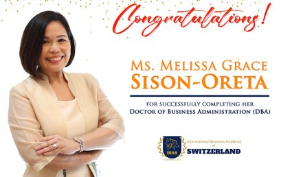 Congratulations to Ms. @Melissa Grace Sison-Oreta for successfully completing her DBA degree at the IBAS.